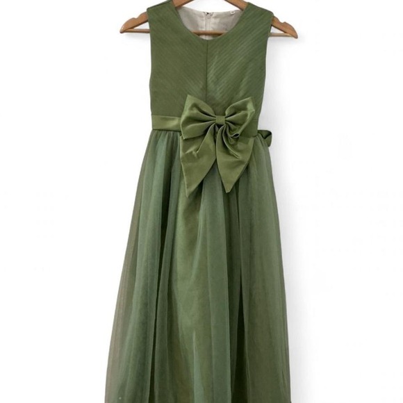 Other - Unbranded Formal Gown Kids 10-12 yrs Sage Green Wedding Sequin Tulle Bow Dress